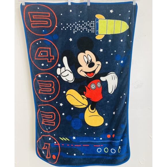 Mickey Mouse Disney Plush Fleece Kid Blanket Blast Off Rocket Space Countdown Bl - Picture 1 of 10